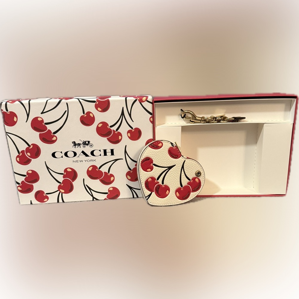 Coach Cherry Print Heart Cosmetic Case - Picture 6 of 11